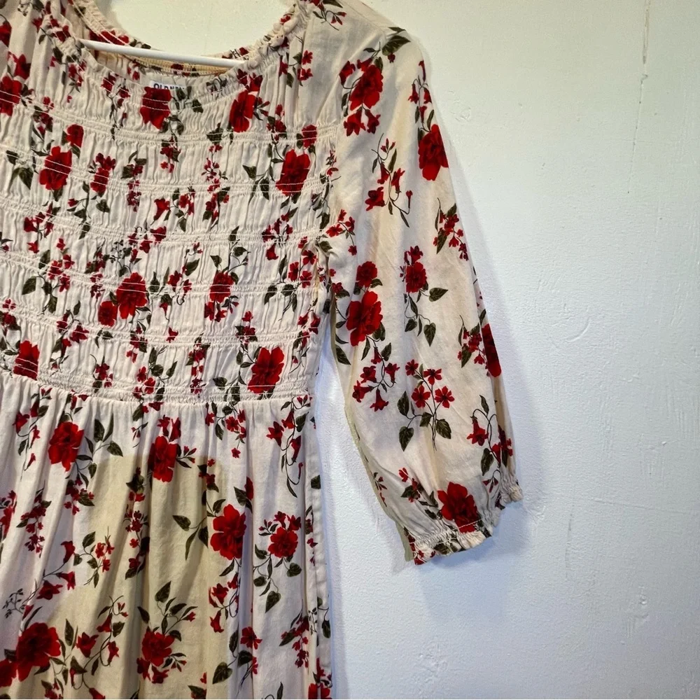Old Navy Red Fit and Flare Flower Dress with Bishop Sleeves Girls 14-16 🌸​